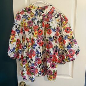 Floral button up with puff sleeves